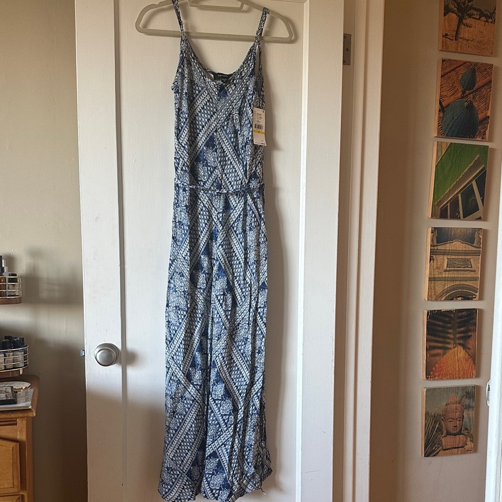 Karen Kane Navy and White Geometric Midi Dress